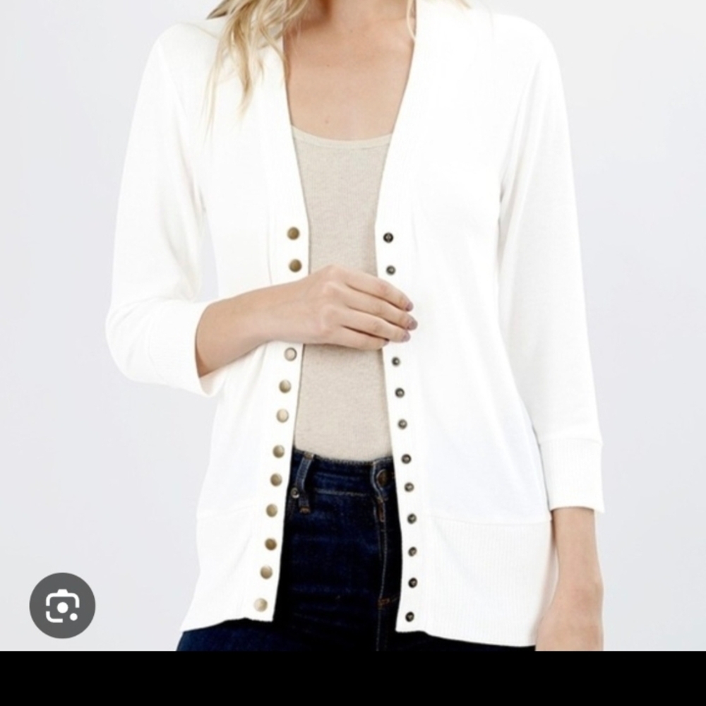 Zenana Outfitters White Snap-Front Lightweight Cardigan